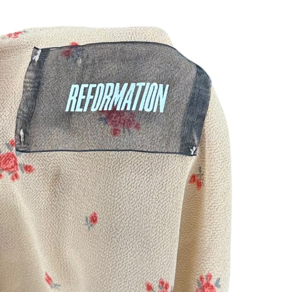 REFORMATION Floral Tie Front Midi Dress Sleeveless V Neck Caramel Pink Size 8 - Picture 6 of 7